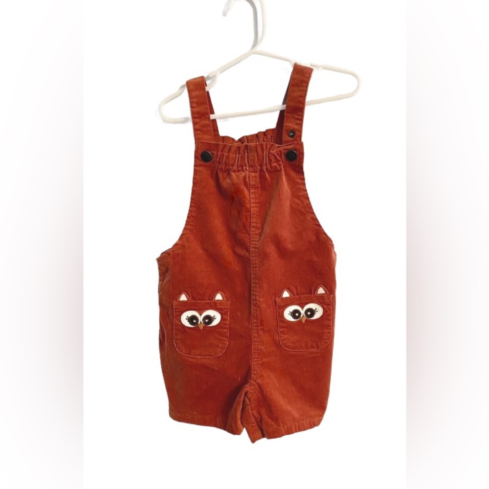 Gymboree Dark Orange Owl Corduroy Overall Shorts Size 5